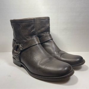 Frye Gray and Brown Combat Moto Boots